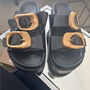 ASOS Black Sandals with Gold Buckles